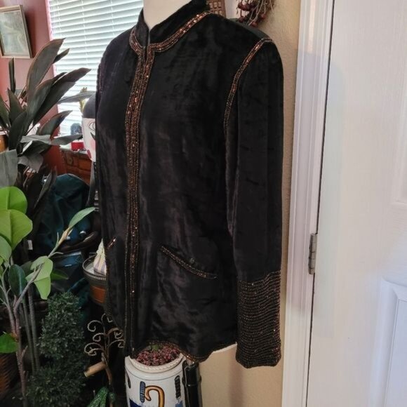 Soft Surroundings Velvet Jacket Blac Heavy Beading Beads Formal Small cute - Picture 4 of 9